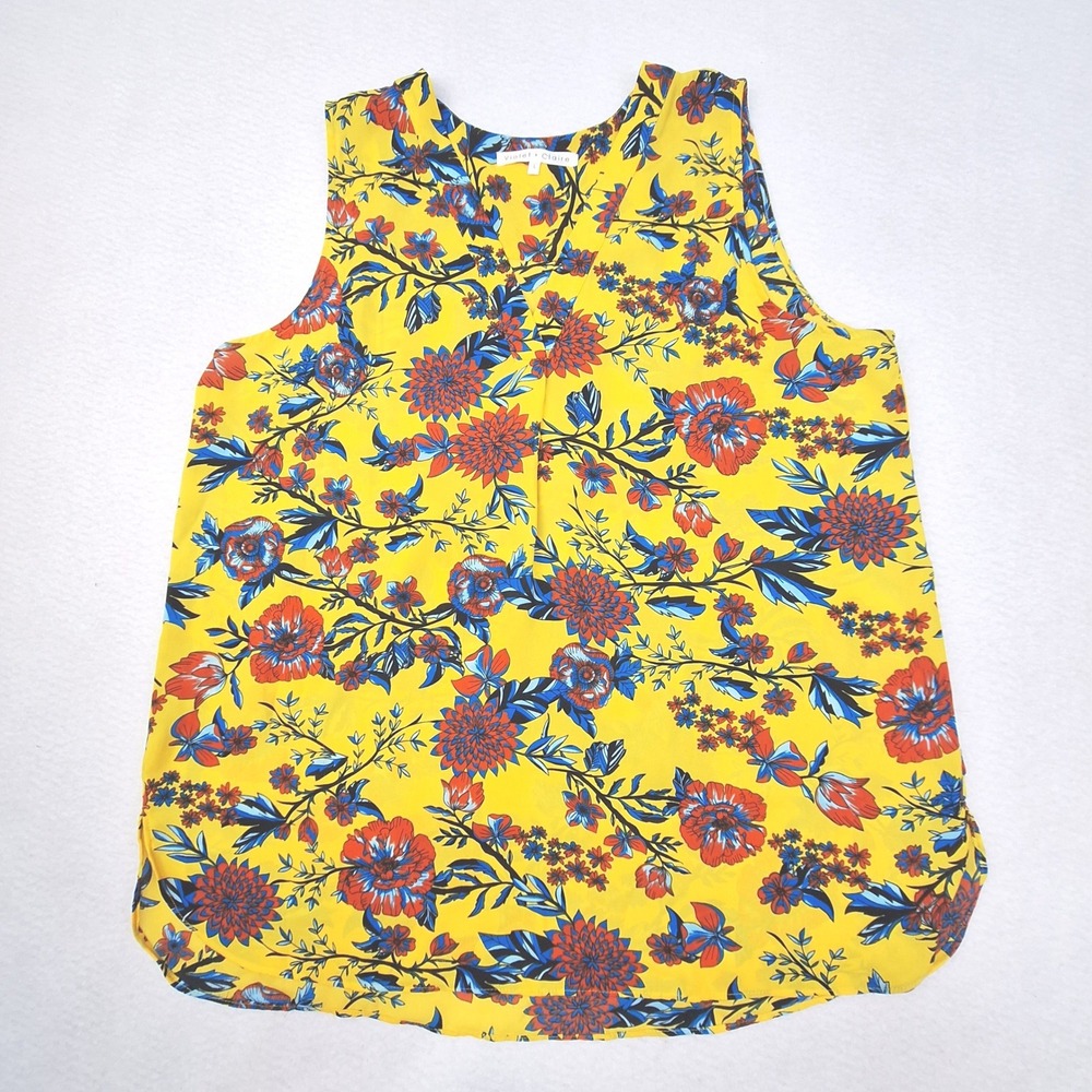 Violet + Claire Tank‎ Top Womens Large Yellow Floral Sleeveless V-Neck Blouse